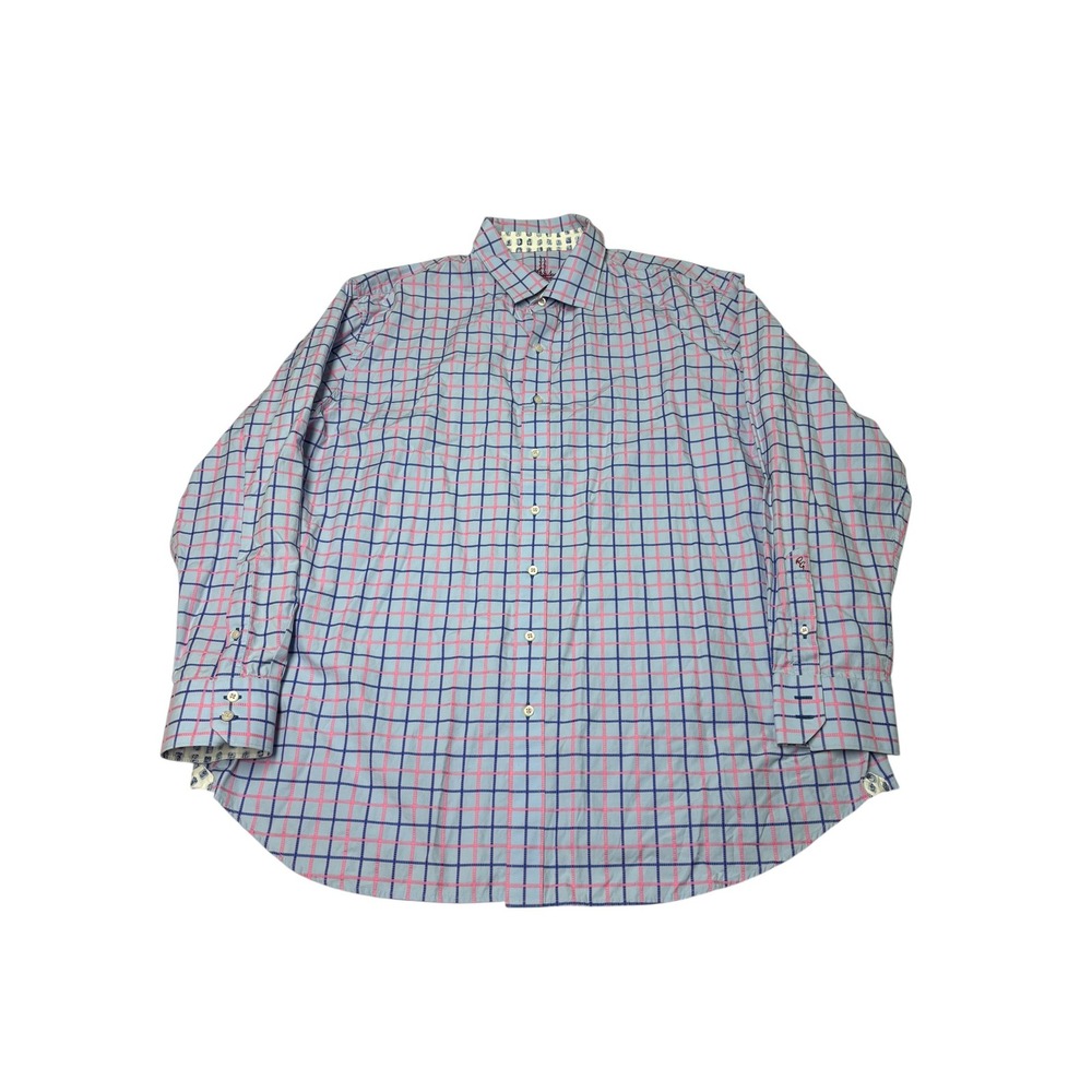Robert Graham Mens 2XL Blue Pink Plaid Cotton Long Sleeve Button Down Shirt